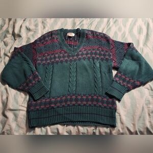 Vintage 80s‎ Northern Spirit by Hudson Bay Red & Green Knit Sweater Men's M/L